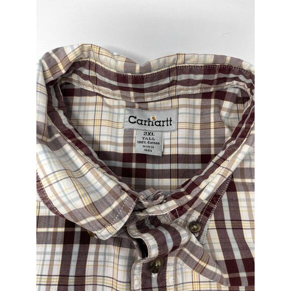 Carhartt Brown Plaid Short Sleeve 2XL Tall Pre-Owned in good condition - Picture 7 of 10